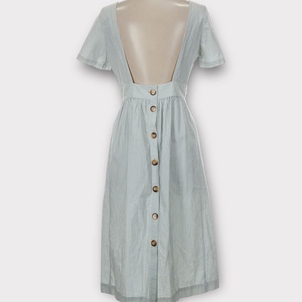 Sezane Robe Odalie Seersucker Bleu Ecru FR 40 / US 8 - Picture 6 of 14